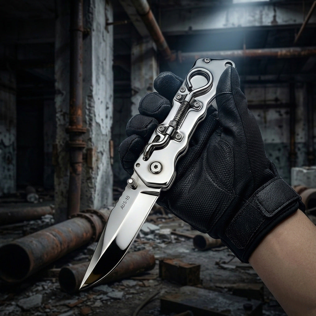 Mechanical Carabiner AUS-10 Full Steel EDC Folding Pocket Knife